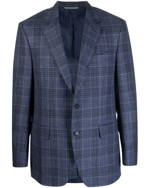 Canali Blue Single-breasted Plaid Blazer for men