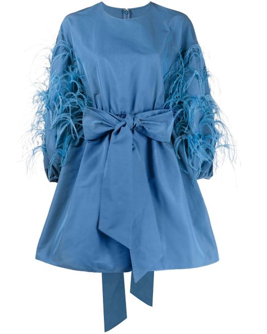 Valentino Blue Feather Detail Flared Dress