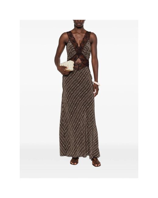 Sir Brown Lace-Panelled Printed Maxi Dress