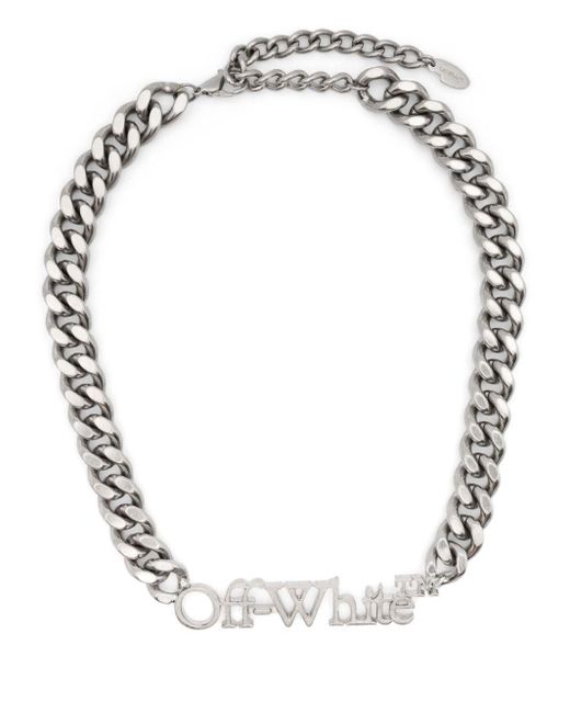 Off-White c/o Virgil Abloh White Off- Logo-Lettering Cuban-Chain Necklace for men