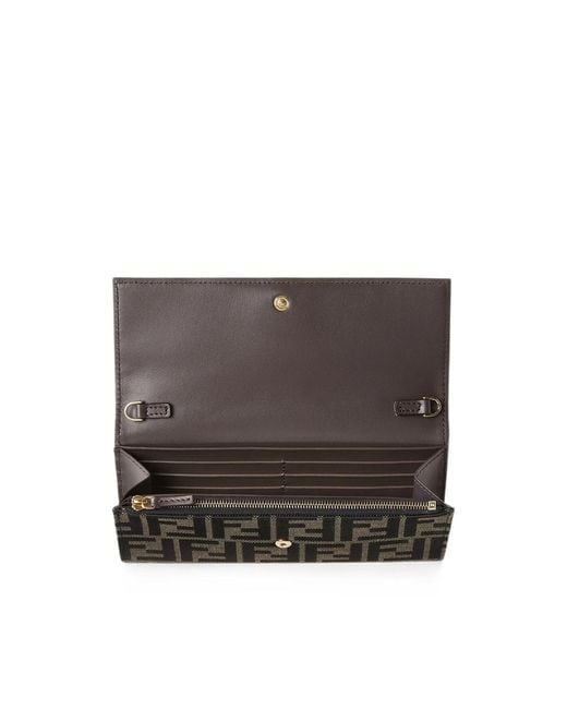 Fendi Black Tube Continental Logo Chain Wallet