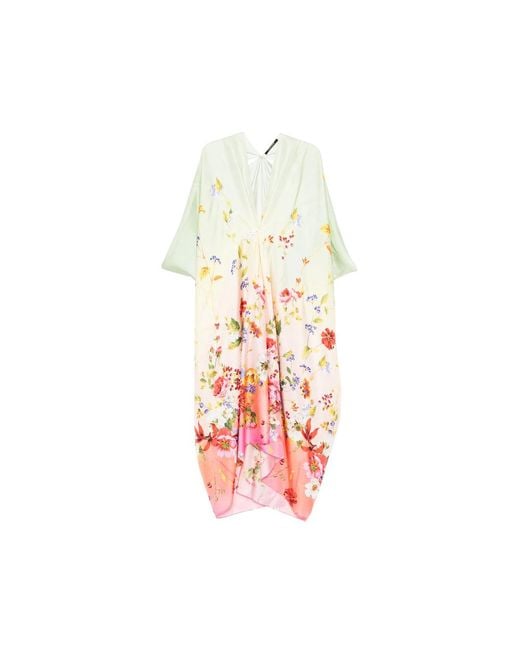 Roberto Cavalli Red Floral V-Neck Kaftan