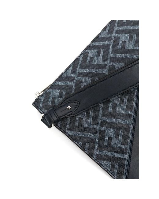 Fendi Blue Diagonal Leather Clutch Bag for men