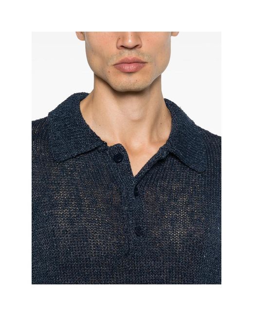 sunflower Blue Ribbed-Knit Polo Shirt for men