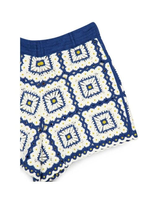 ALÉMAIS Blue Dolly Patchwork Crochet Shorts