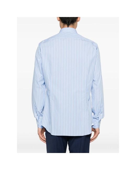 Mazzarelli Blue Striped Shirt for men
