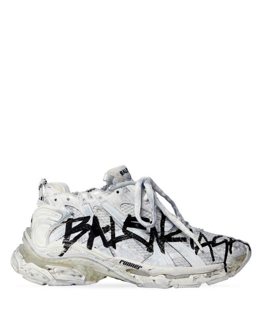 Balenciaga White Runner Graffiti-Print Sneakers for men