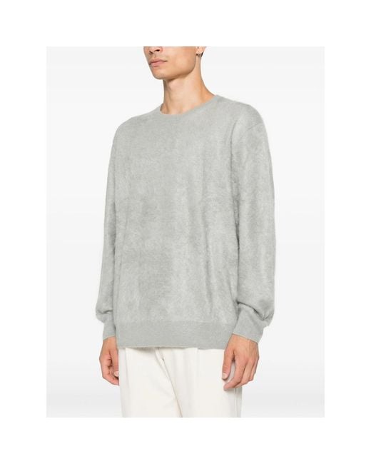 Soft Goat Gray Crew Neck Brushed-Knit Sweater for men