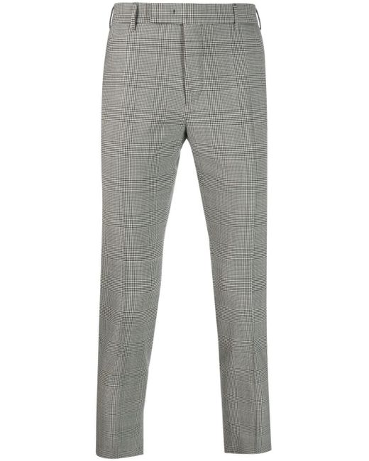 PT Torino Gray Check-Print Virgin-Wool Trousers for men