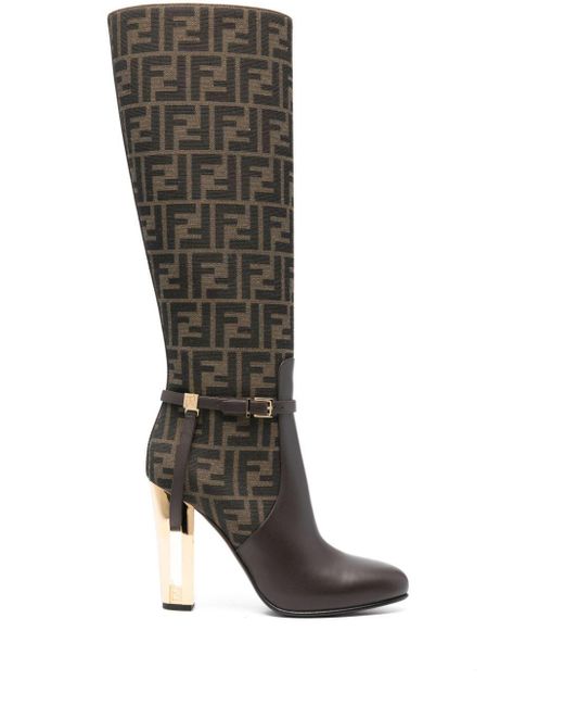 Fendi Black Delfina 110Mm Monogram Knee-High Boots