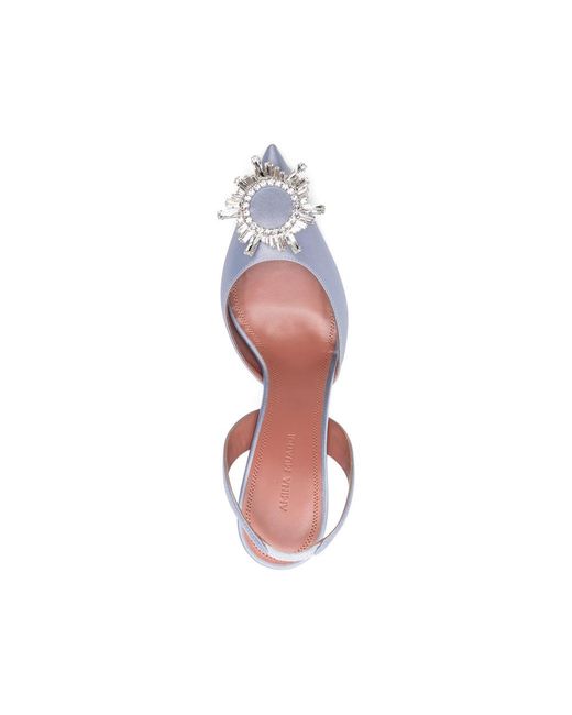 AMINA MUADDI Blue Lilac Satin Slingback Shoes