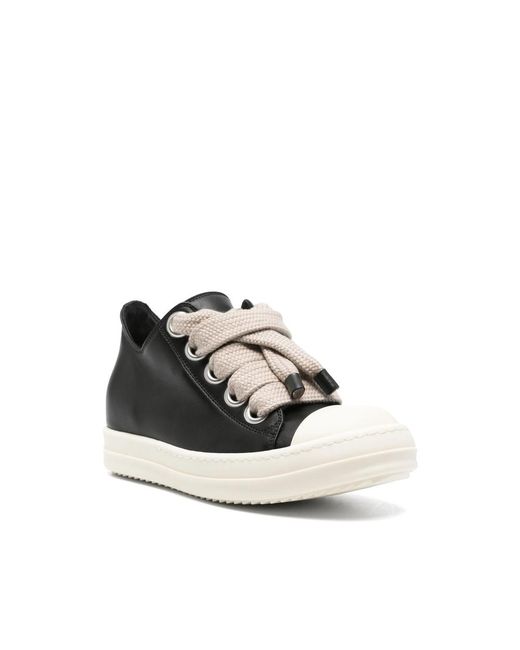 Rick Owens Black Oversized-Lace Leather Sneakers