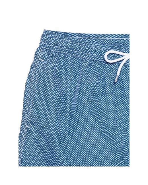 Fedeli Blue Drawstring Pattern Swim Shorts for men