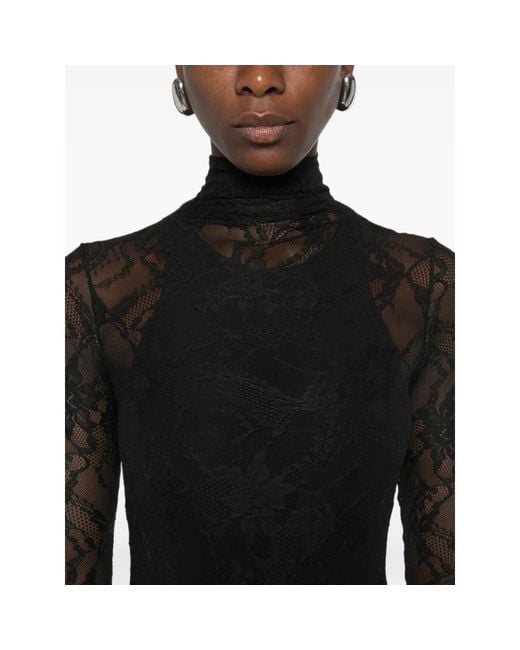 ANDAMANE Black Ziggy Lace-Patterned High-Neck Bodysuit