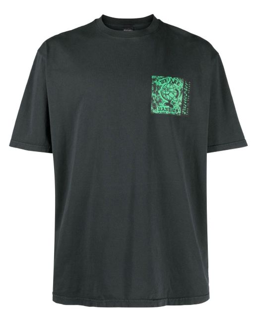 PAS DE MER Green Wav Slogan-Print Cotton T-Shirt for men