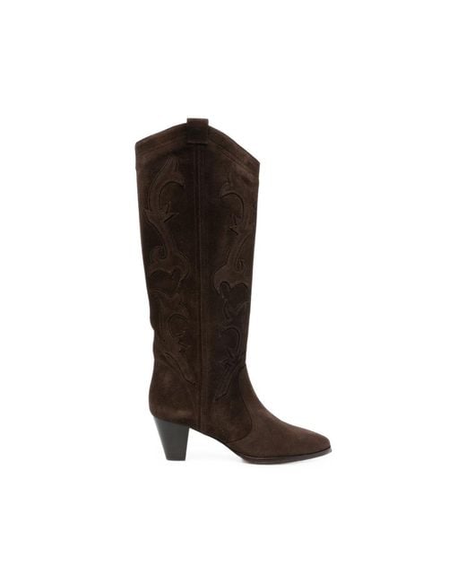 Ba&sh Brown Embroidered Suede Boots
