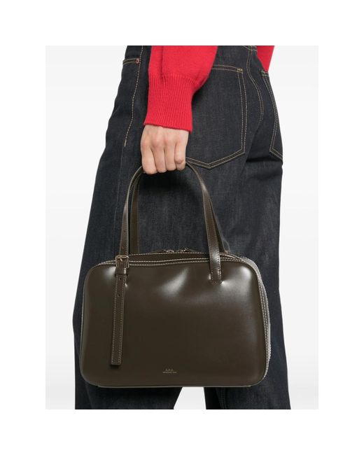 A.P.C. Black A. P.C. Contrast-Stitch Leather Shoulder Bag