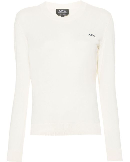 A.P.C. White Logo-Embroidered Jumper