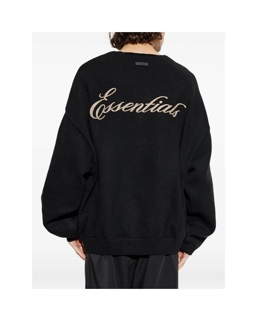 Fear Of God Black Logo-Embroidered Crew-Neck Sweater for men