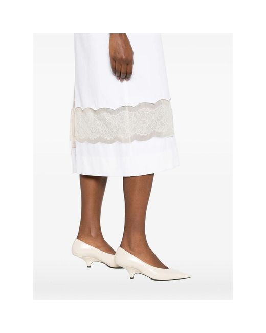 Carven White V-Neck Lace Midi Dress