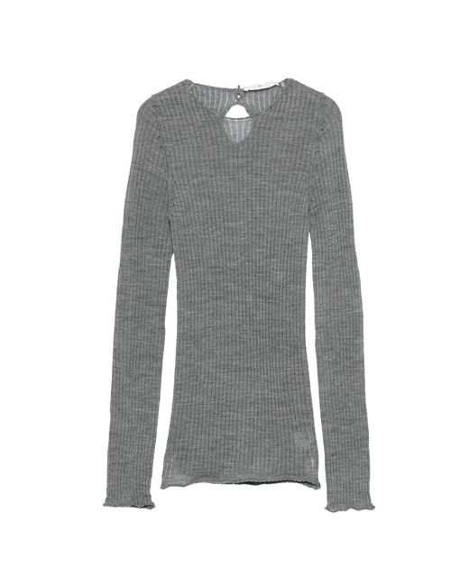 3311 Gray Ribbed Cut-Out Knitted Top