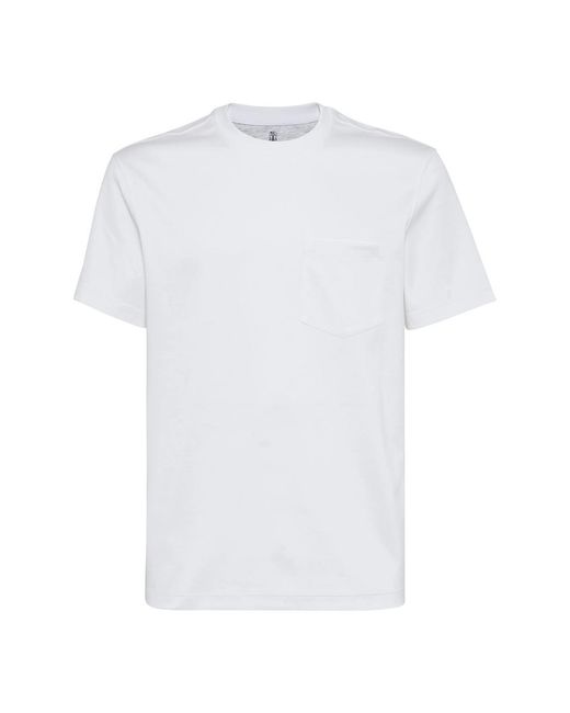 Brunello Cucinelli White Patch-Pocket Crew-Neck T-Shirt for men