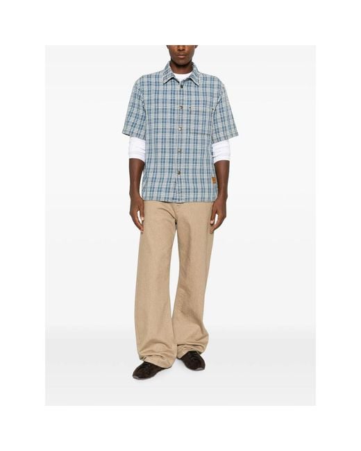 Burberry Blue Check Short-Sleeve Shirt for men