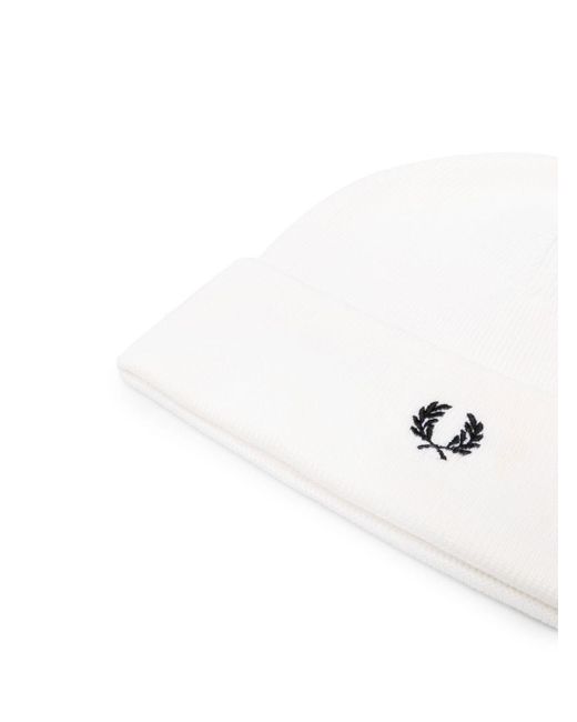 Fred Perry White Logo-embroidered Wool-blend Beanie for men
