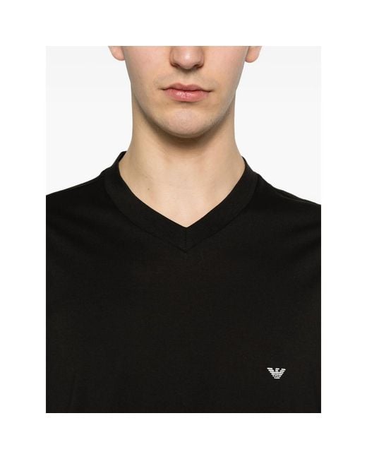 Emporio Armani Black V-Neck T-Shirt With Logo for men