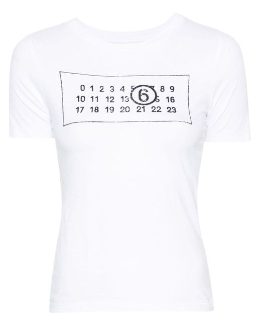 MM6 by Maison Martin Margiela White Numbers-Motif Cotton T-Shirt