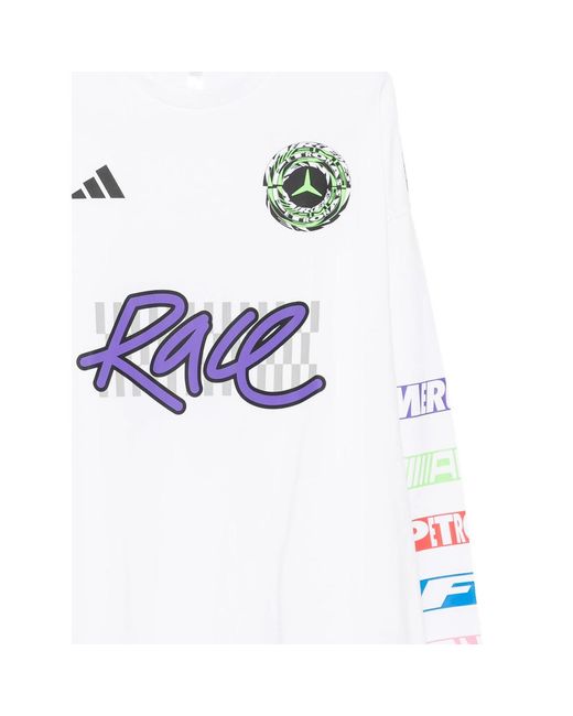 Adidas White Logo-Print Long-Sleeve T-Shirt for men