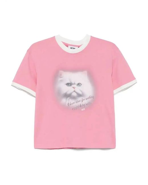 Gcds Pink Cat-Print T-Shirt