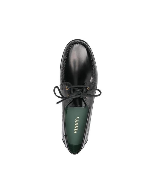 VINNY'S Black Millo Two-Tone Lace-Up Boat Shoes for men