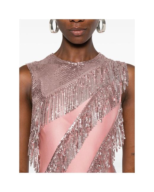 Rabanne Pink Sequin-Fringe Maxi Dress