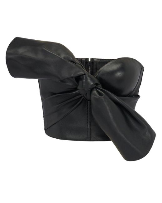 Alexander McQueen Black Knotted-Bow Leather Corset Top