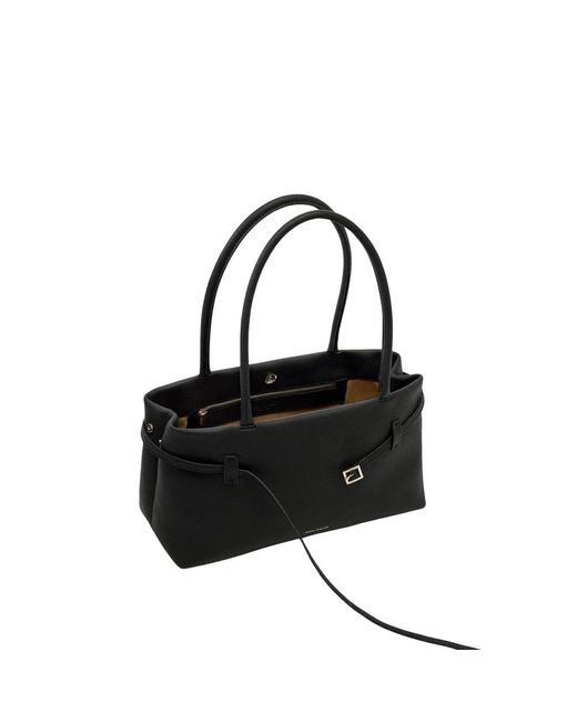 MANU Atelier Black Buckle-Strap Tubular-Handles Tote Bag