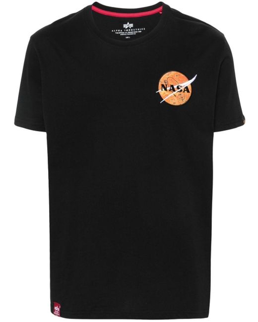 Alpha Industries Black Embroidered-Logo Cotton T-Shirt for men