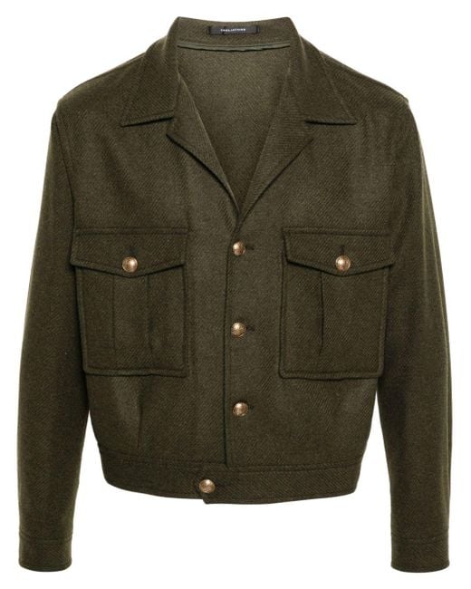 Tagliatore Green Felted Buttoned Jacket for men