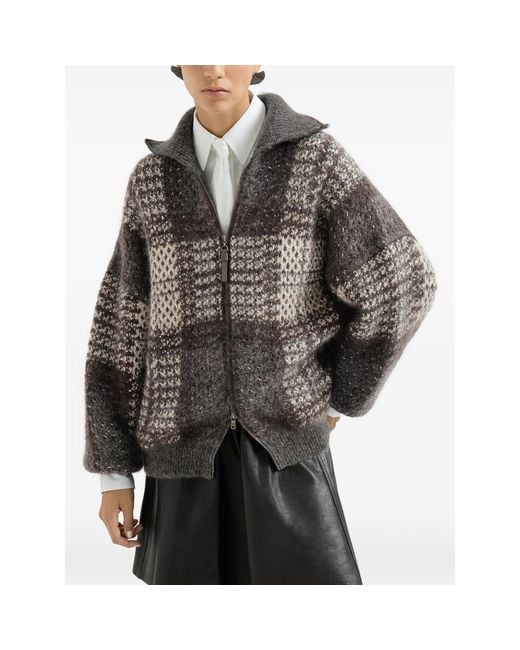 Brunello Cucinelli Black Dazzling Tartan Double Knit Outerwear Jacket