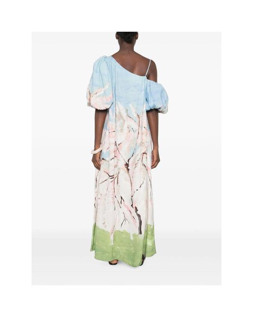 Stine Goya Blue Cherry-Blossom-Print Maxi Dress