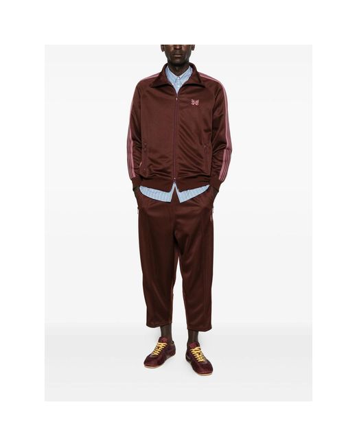 Needles Brown Side-Stripe Logo-Detail Pants for men