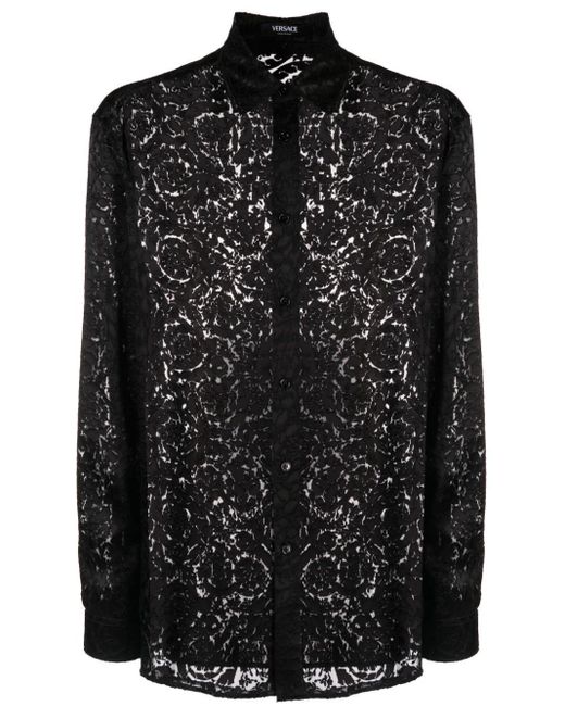 Versace Black Barocco Devoré-Effect Shirt for men