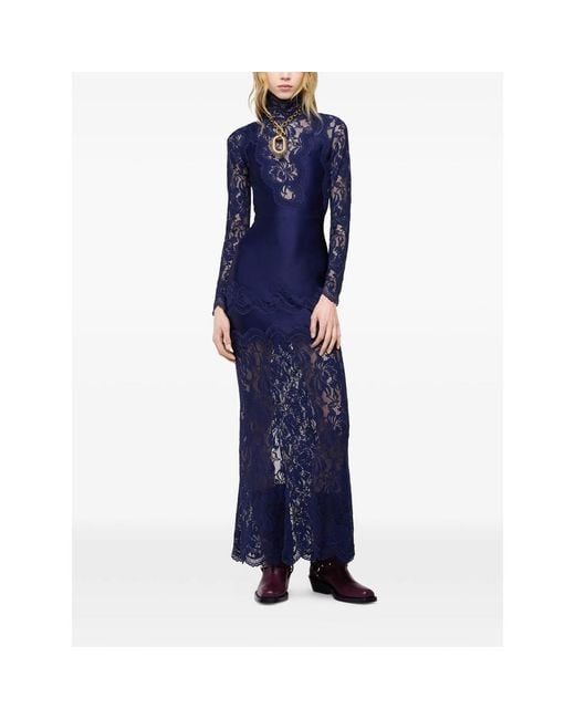 Rabanne Blue Long-Sleeved Lace Maxi Dress