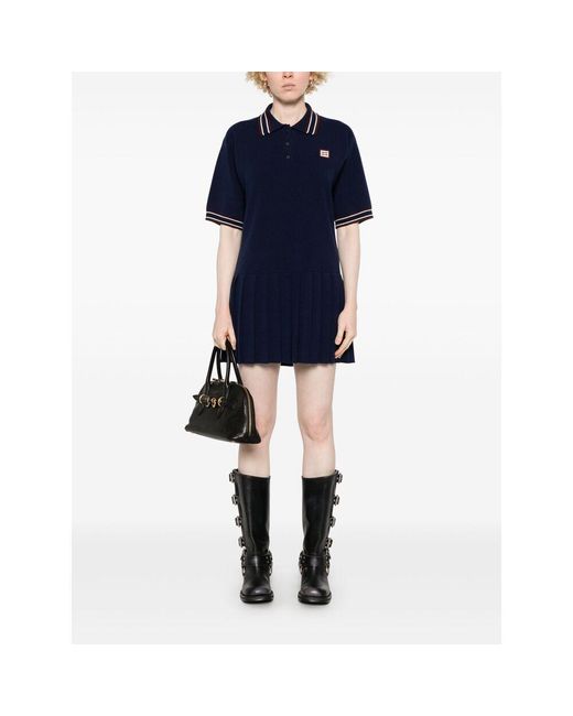 Miu Miu Blue Logo-Patch Mini Dress