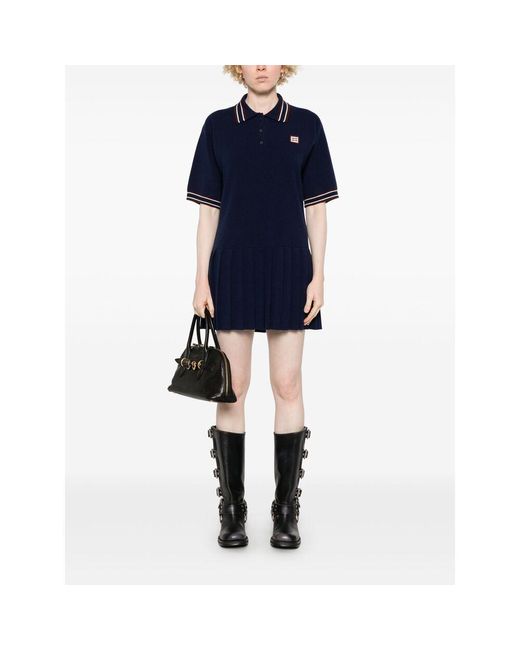 Miu Miu Blue Logo-Patch Mini Dress