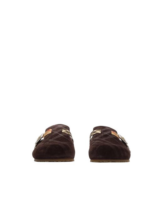 Burberry Brown Check Shearling Urchin Clogs for men
