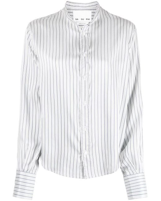 Sa Su Phi White Striped Long-Sleeve Silk Shirt
