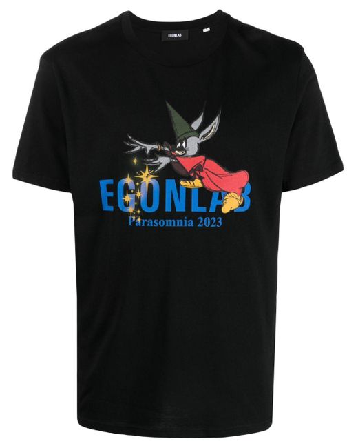 Egonlab Black Fantasia Graphic-Print Cotton T-Shirt for men