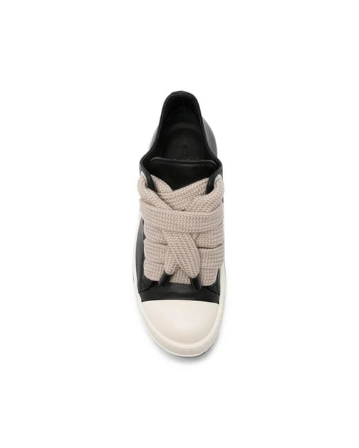Rick Owens Black Oversized-Lace Leather Sneakers