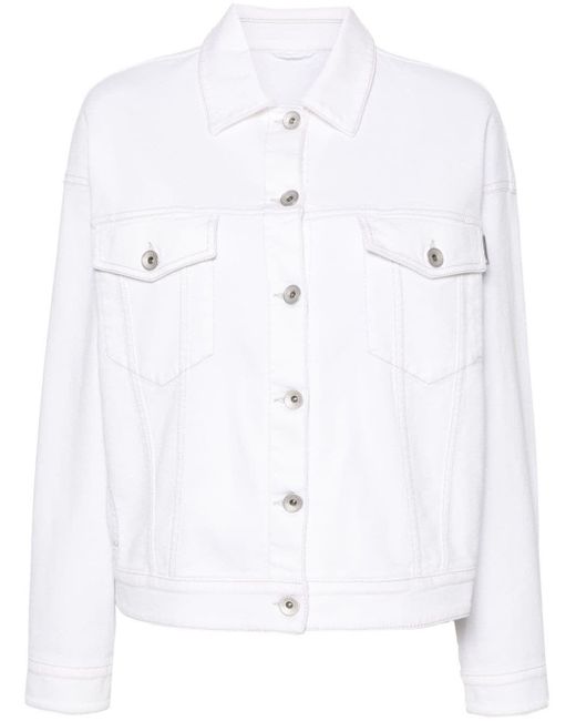 Brunello Cucinelli White Monili Bead-Embellished Denim Jacket